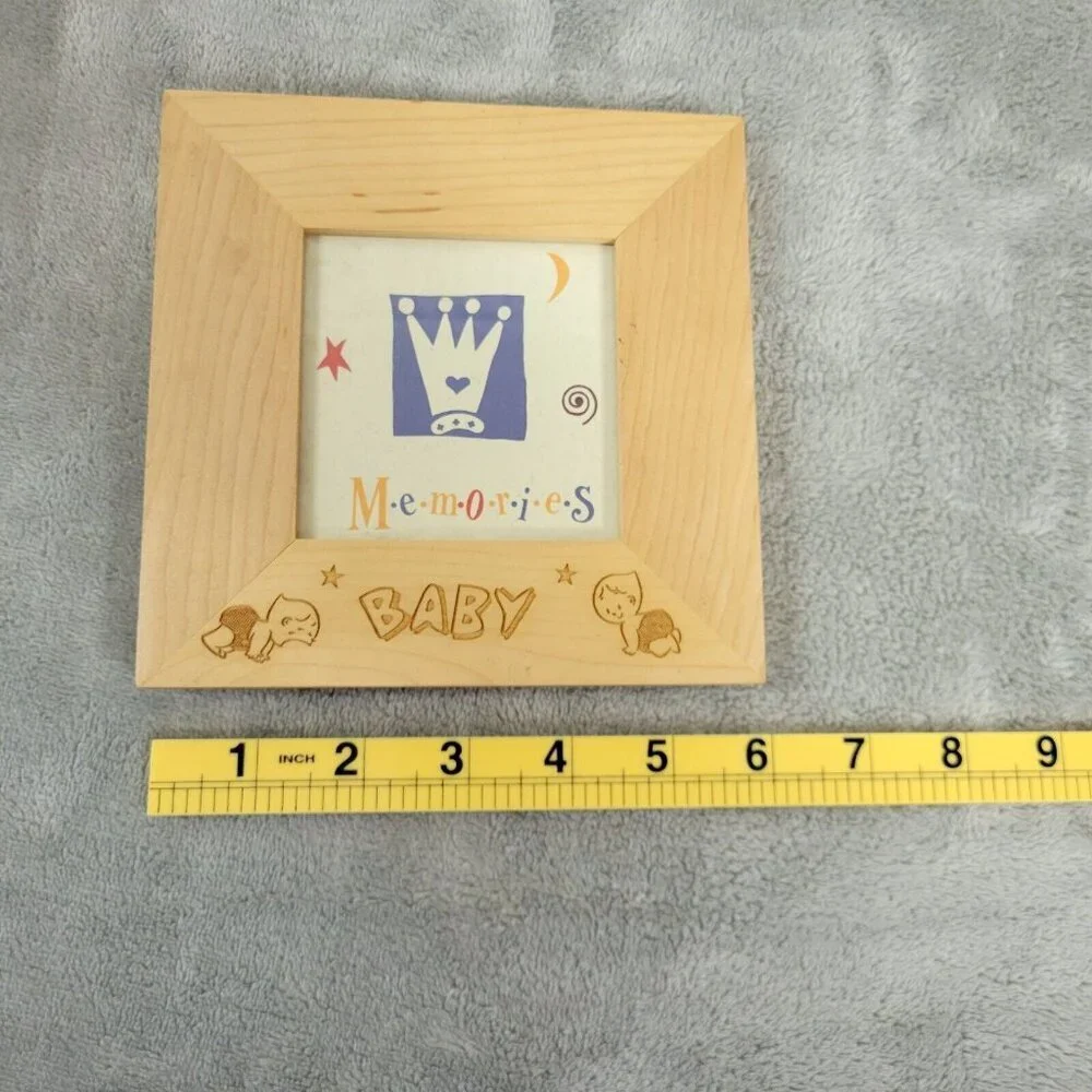 Baby Photo Frame 3x3 Small Square Brown Wood Traditional 6in Tabletop Desk S27E